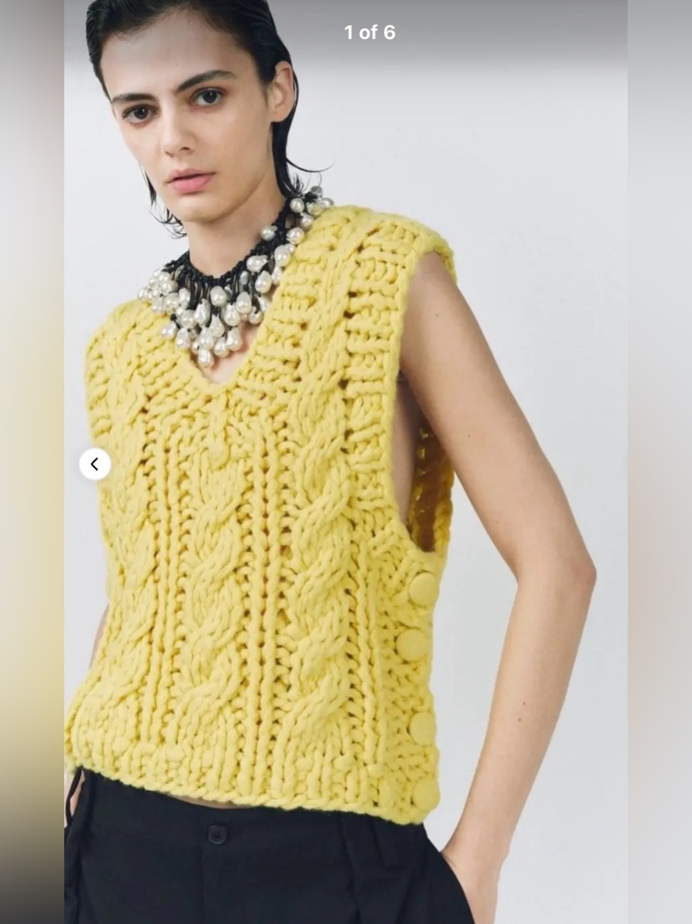 Zara Canary Yellow Chunky Cable Knit Open Sides Grandmillennial Sweater Vest